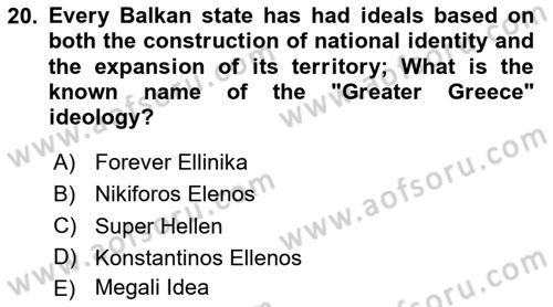 The Balkans Dersi 2023 - 2024 Yılı (Final) Dönem Sonu Sınav Soruları 20. Soru