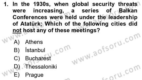 The Balkans Dersi 2023 - 2024 Yılı Yaz Okulu Sınav Soruları 1. Soru