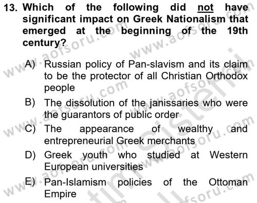 The Balkans Dersi 2023 - 2024 Yılı Yaz Okulu Sınav Soruları 13. Soru