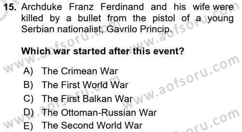 The Balkans Dersi 2023 - 2024 Yılı Yaz Okulu Sınav Soruları 15. Soru