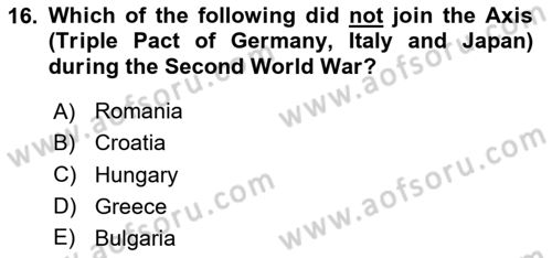 The Balkans Dersi 2023 - 2024 Yılı Yaz Okulu Sınav Soruları 16. Soru