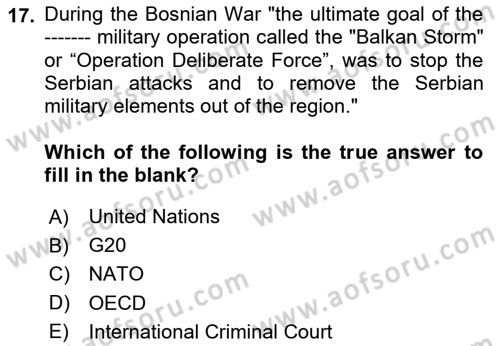 The Balkans Dersi 2023 - 2024 Yılı Yaz Okulu Sınav Soruları 17. Soru