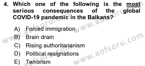 The Balkans Dersi 2023 - 2024 Yılı Yaz Okulu Sınav Soruları 4. Soru
