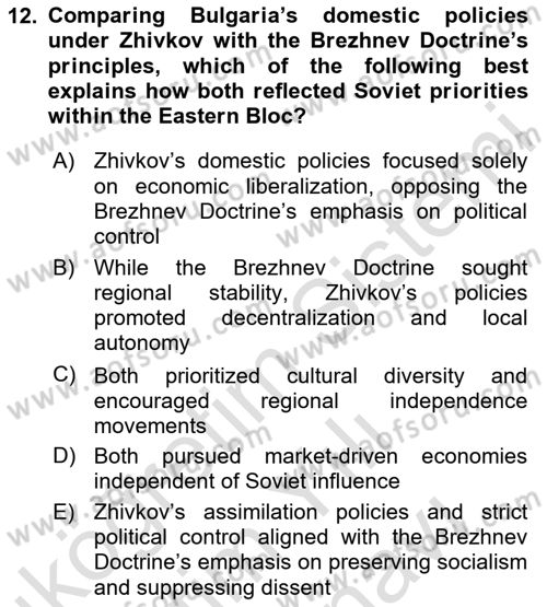 The Balkans Dersi 2024 - 2025 Yılı (Vize) Ara Sınav Soruları 12. Soru