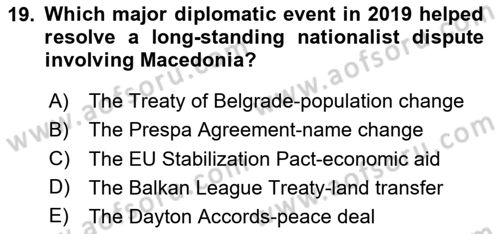 The Balkans Dersi 2024 - 2025 Yılı (Vize) Ara Sınav Soruları 19. Soru