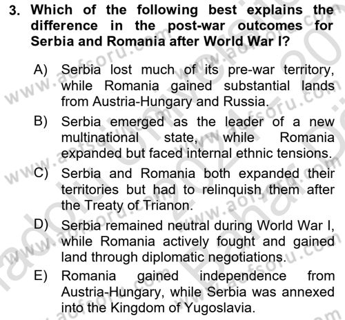 The Balkans Dersi 2024 - 2025 Yılı (Vize) Ara Sınav Soruları 3. Soru