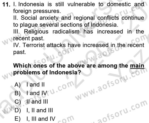 Global South And Emerging Powers Dersi 2020 - 2021 Yılı Yaz Okulu Sınav Soruları 11. Soru