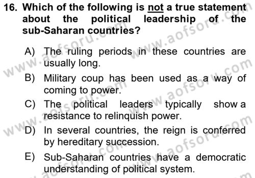 Global South And Emerging Powers Dersi 2020 - 2021 Yılı Yaz Okulu Sınav Soruları 16. Soru