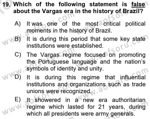 Global South And Emerging Powers Dersi 2020 - 2021 Yılı Yaz Okulu Sınav Soruları 19. Soru