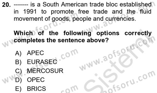 Global South And Emerging Powers Dersi 2020 - 2021 Yılı Yaz Okulu Sınav Soruları 20. Soru