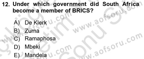 Global South And Emerging Powers Dersi 2021 - 2022 Yılı (Final) Dönem Sonu Sınav Soruları 12. Soru