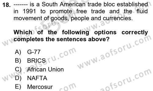 Global South And Emerging Powers Dersi 2021 - 2022 Yılı (Final) Dönem Sonu Sınav Soruları 18. Soru