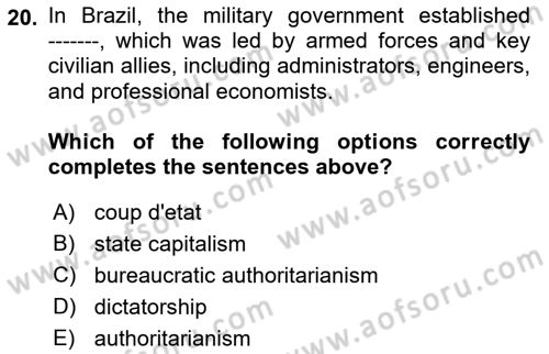 Global South And Emerging Powers Dersi 2021 - 2022 Yılı (Final) Dönem Sonu Sınav Soruları 20. Soru