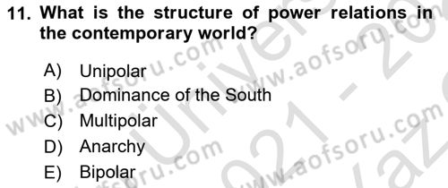 Global South And Emerging Powers Dersi 2021 - 2022 Yılı Yaz Okulu Sınav Soruları 11. Soru