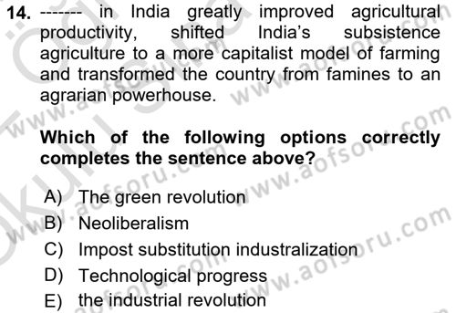 Global South And Emerging Powers Dersi 2021 - 2022 Yılı Yaz Okulu Sınav Soruları 14. Soru