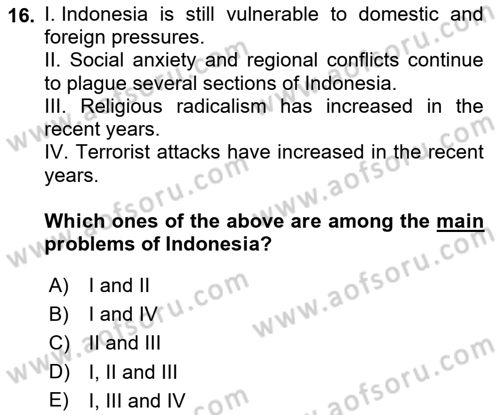 Global South And Emerging Powers Dersi 2021 - 2022 Yılı Yaz Okulu Sınav Soruları 16. Soru