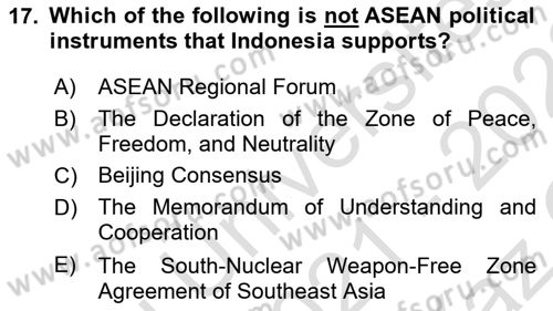 Global South And Emerging Powers Dersi 2021 - 2022 Yılı Yaz Okulu Sınav Soruları 17. Soru