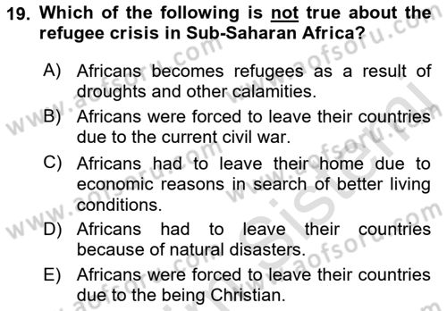 Global South And Emerging Powers Dersi 2021 - 2022 Yılı Yaz Okulu Sınav Soruları 19. Soru
