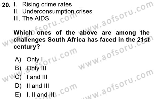 Global South And Emerging Powers Dersi 2021 - 2022 Yılı Yaz Okulu Sınav Soruları 20. Soru