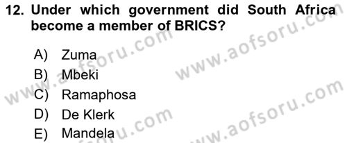 Global South And Emerging Powers Dersi 2022 - 2023 Yılı Yaz Okulu Sınav Soruları 12. Soru