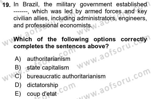 Global South And Emerging Powers Dersi 2022 - 2023 Yılı Yaz Okulu Sınav Soruları 19. Soru