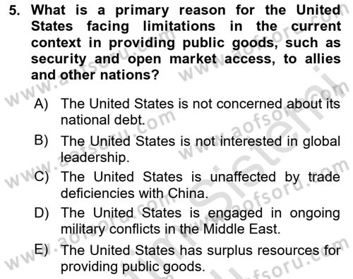 Global South And Emerging Powers Dersi 2023 - 2024 Yılı (Vize) Ara Sınav Soruları 5. Soru