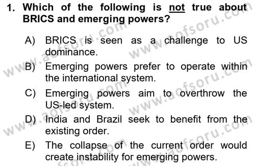 Global South And Emerging Powers Dersi 2024 - 2025 Yılı (Vize) Ara Sınav Soruları 1. Soru