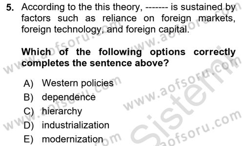 Global South And Emerging Powers Dersi 2024 - 2025 Yılı (Vize) Ara Sınav Soruları 5. Soru