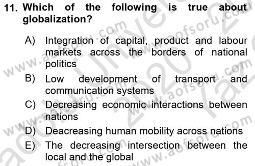 Global Political Economy Dersi 2020 - 2021 Yılı Yaz Okulu Sınav Soruları 11. Soru