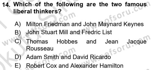 Global Political Economy Dersi 2020 - 2021 Yılı Yaz Okulu Sınav Soruları 14. Soru