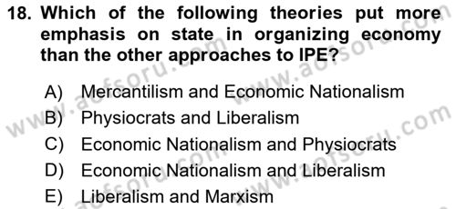 Global Political Economy Dersi 2020 - 2021 Yılı Yaz Okulu Sınav Soruları 18. Soru