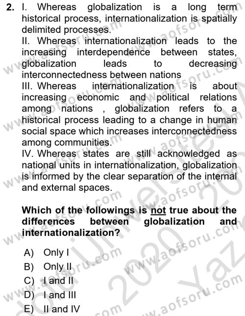 Global Political Economy Dersi 2020 - 2021 Yılı Yaz Okulu Sınav Soruları 2. Soru