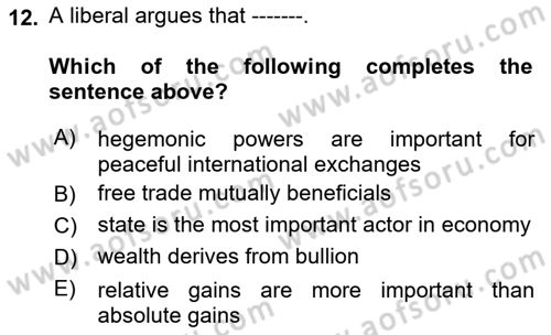 Global Political Economy Dersi Ara Sınavı Deneme Sınav Soruları 12. Soru