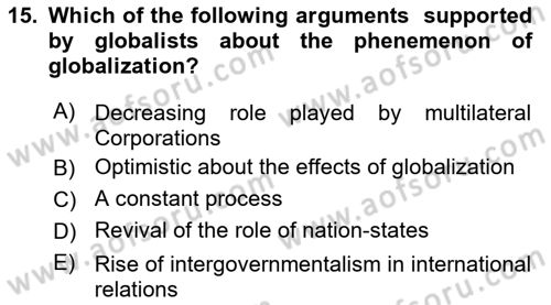 Global Political Economy Dersi 2021 - 2022 Yılı (Vize) Ara Sınav Soruları 15. Soru