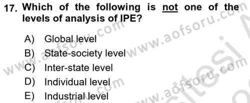Global Political Economy Dersi 2021 - 2022 Yılı (Vize) Ara Sınav Soruları 17. Soru