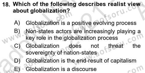 Global Political Economy Dersi Ara Sınavı Deneme Sınav Soruları 18. Soru