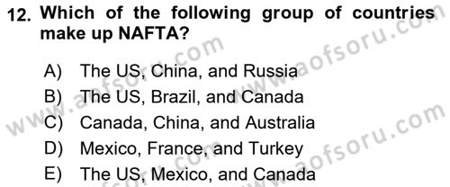 Global Political Economy Dersi 2021 - 2022 Yılı Yaz Okulu Sınav Soruları 12. Soru