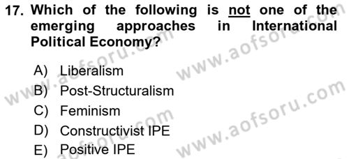Global Political Economy Dersi 2021 - 2022 Yılı Yaz Okulu Sınav Soruları 17. Soru
