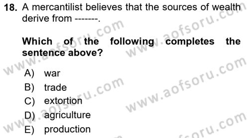 Global Political Economy Dersi 2021 - 2022 Yılı Yaz Okulu Sınav Soruları 18. Soru