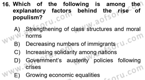 Global Political Economy Dersi Ara Sınavı Deneme Sınav Soruları 16. Soru