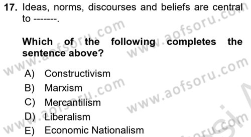 Global Political Economy Dersi 2022 - 2023 Yılı (Vize) Ara Sınav Soruları 17. Soru