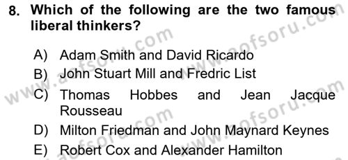 Global Political Economy Dersi Ara Sınavı Deneme Sınav Soruları 8. Soru