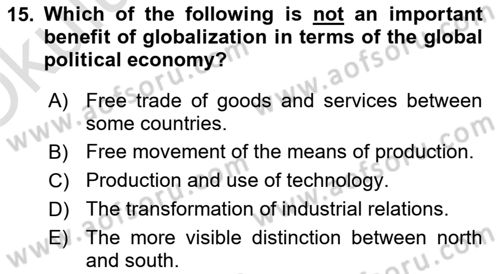 Global Political Economy Dersi 2022 - 2023 Yılı Yaz Okulu Sınav Soruları 15. Soru