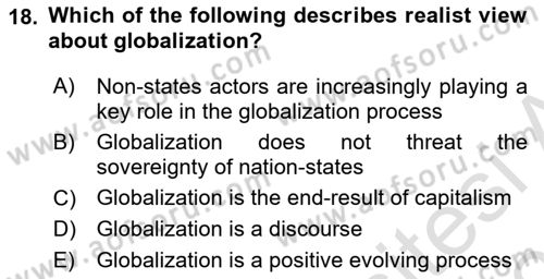 Global Political Economy Dersi 2022 - 2023 Yılı Yaz Okulu Sınav Soruları 18. Soru