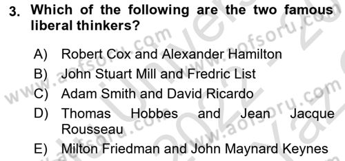 Global Political Economy Dersi 2022 - 2023 Yılı Yaz Okulu Sınav Soruları 3. Soru