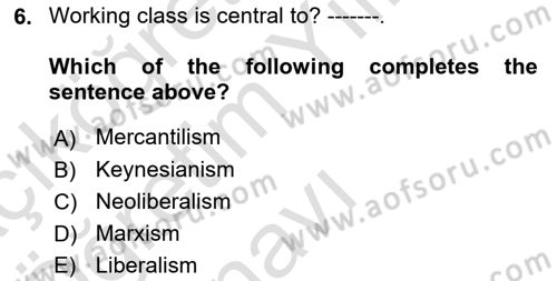 Global Political Economy Dersi 2022 - 2023 Yılı Yaz Okulu Sınav Soruları 6. Soru