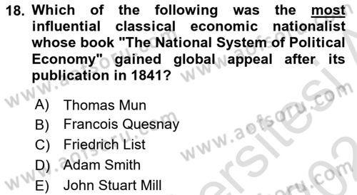 Global Political Economy Dersi Ara Sınavı Deneme Sınav Soruları 18. Soru
