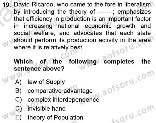 Global Political Economy Dersi Ara Sınavı Deneme Sınav Soruları 19. Soru