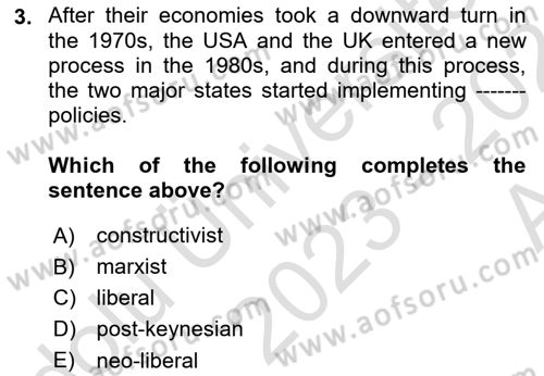 Global Political Economy Dersi Ara Sınavı Deneme Sınav Soruları 3. Soru