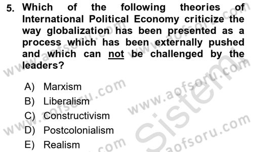 Global Political Economy Dersi Ara Sınavı Deneme Sınav Soruları 5. Soru